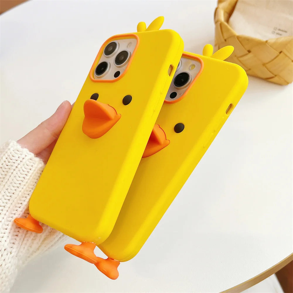 Cute Phone Cases For iPhone 16, 15, 14, 13, 12Mini, 11 Pro Max, 11 Plus, X, XR, XS - Soft Silicone 3d Little Yellow Duck - IC8021