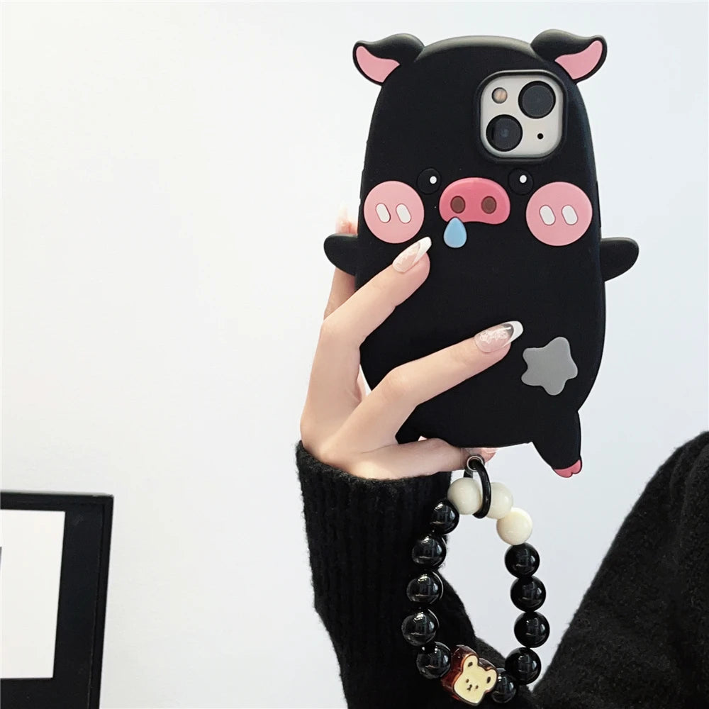 Cute Phone Cases For iPhone 14, 12, 11, 13, 15 Pro Max - Cartoon Funny Snot Pig - Soft Cover - TSP252