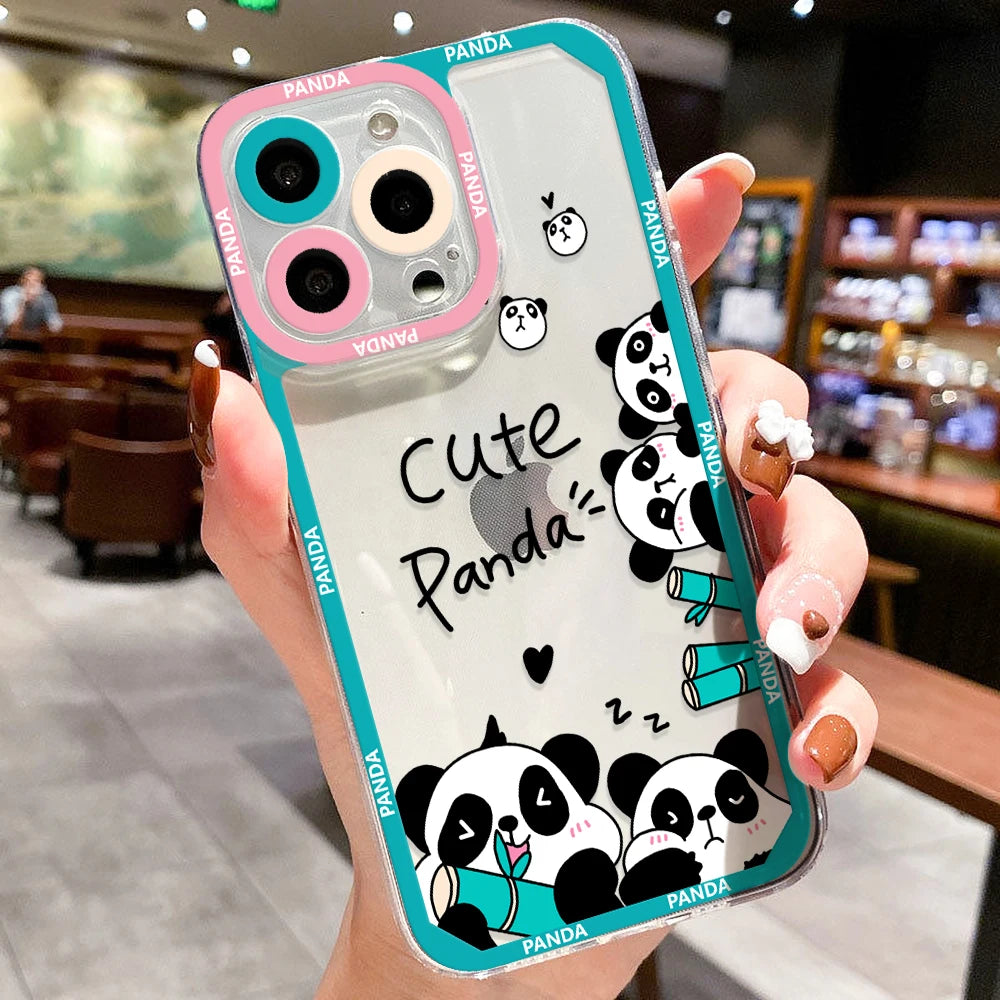 Cartoon Panda Transparent Cute Phone Cases For Galaxy A54 5G A53 A52 A34 A33 A13 A32 A12 S23 Ultra S22 S20 S21 FE A23 A51 A50 A73 A72 A71 A22 A21S Covers