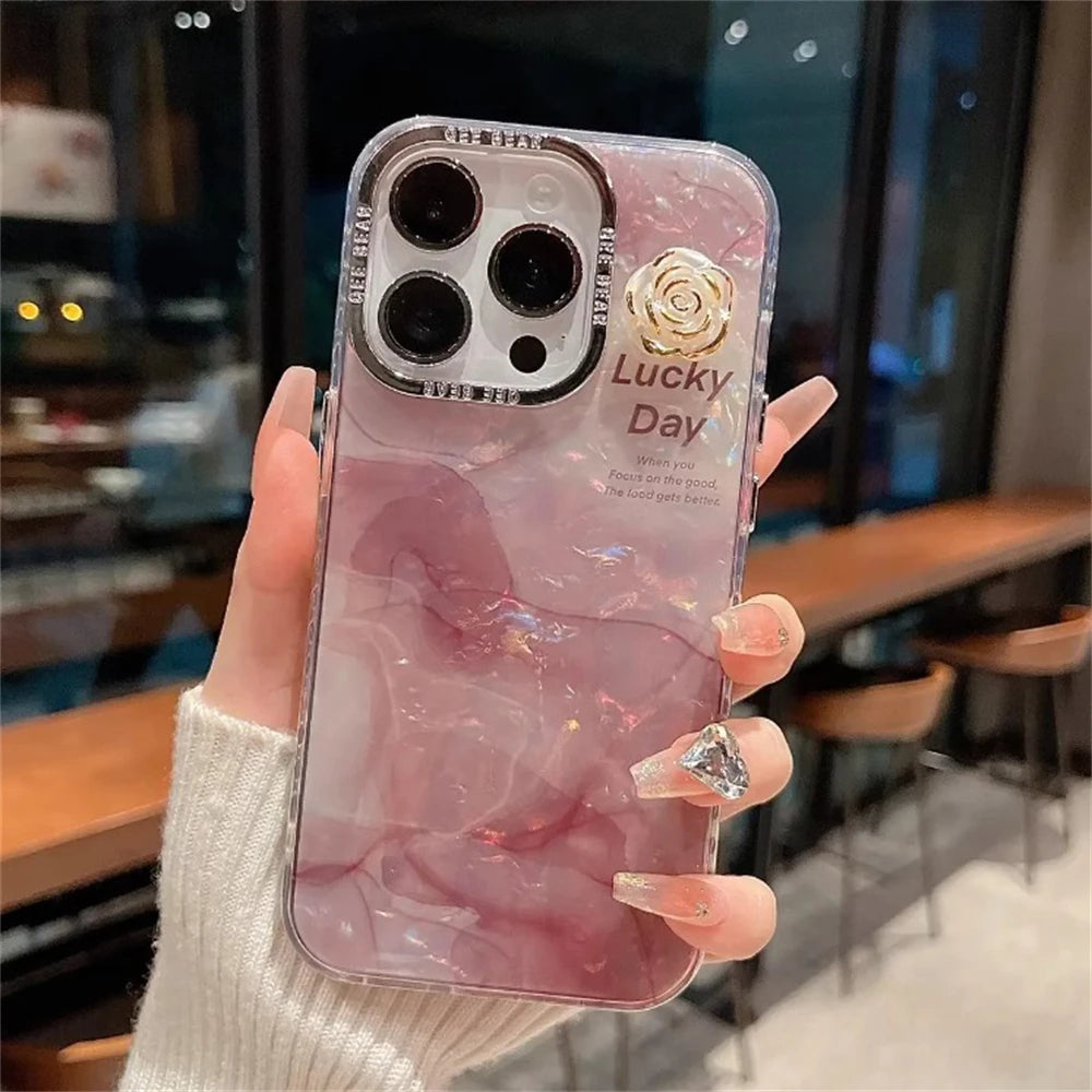 Cute Phone Cases For iPhone 15 Pro Max, 14, 13, 11, or 12 - Glitter Laser, Shiny Floral, Marble Pattern - TSP260