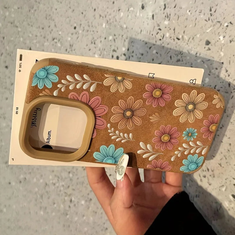 Cute Phone Cases For iPhone 16 15 14 13 12 11 Pro XS Max XR X 15 Plus 16 Pro Max - Line Flower Sunflower Pattern - Leather Matte Cover