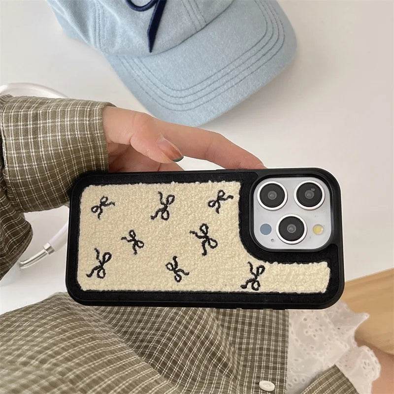 Cute Phone Cases For iPhone 16, 15, 14, 13 Pro Max - Plush Bow Tie Art - Sweet Soft Cover - CC5340 - Touchy Style