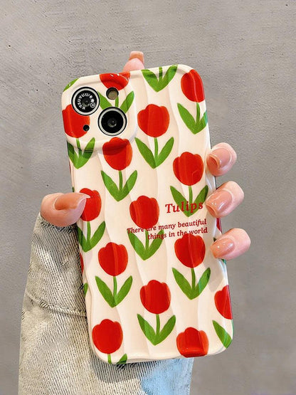 Cute Phone Cases For iPhone 11, 12, 13, 14, and 15 Pro Max - Beautiful Red Flower - Wavy Cover - TSP266