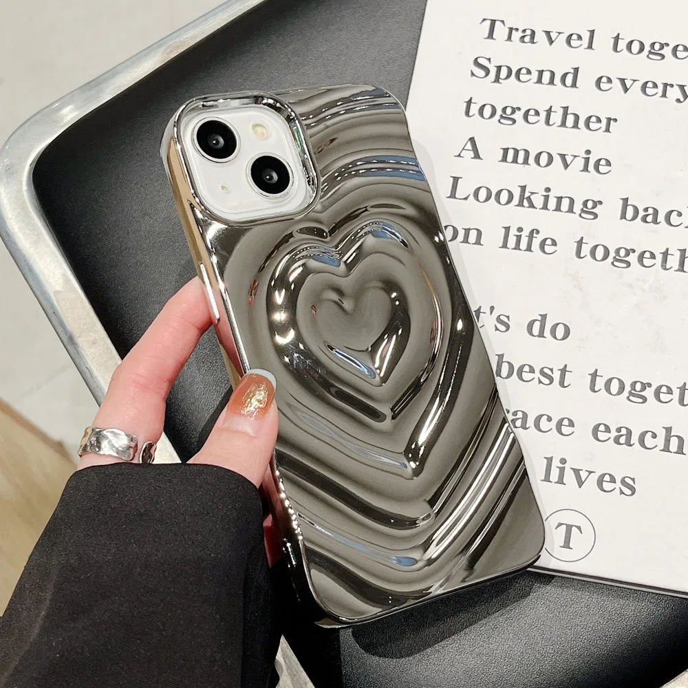 Cute Phone Cases For iPhone 13 14 11 12 Pro Max - 3D Pleated Water Ripple Heart