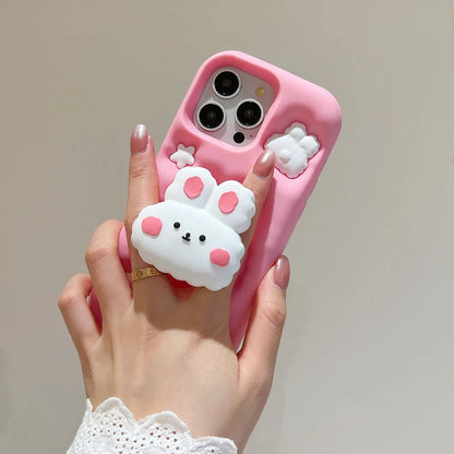 Cute Phone Cases - 3D Rabbit Folding Silicone Stand Cover for iPhone 15/14/13/12/11 Pro Max - TSP286