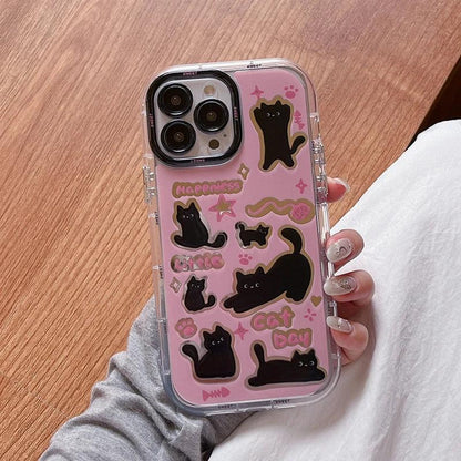 Cute Phone Cases for iPhone 15, 14, 13, 12, and 11 Pro Max - Black Cat - Acrylic Mirror - TSP280