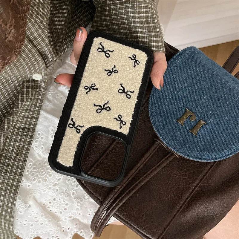 Cute Phone Cases For iPhone 16, 15, 14, 13 Pro Max - Plush Bow Tie Art - Sweet Soft Cover - CC5340 - Touchy Style