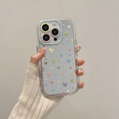 Cute Phone Cases - Stars &amp; Heart Mirror Hard Cover with Bracket for iPhone 15 Pro Max, 14, 13, 12, 11 - TSP295