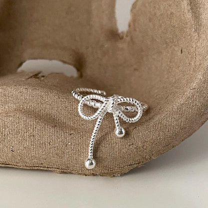 925 Sterling Silver Finger Ring Charm Jewelry - Bowknot Hollow Out Lines - R0030