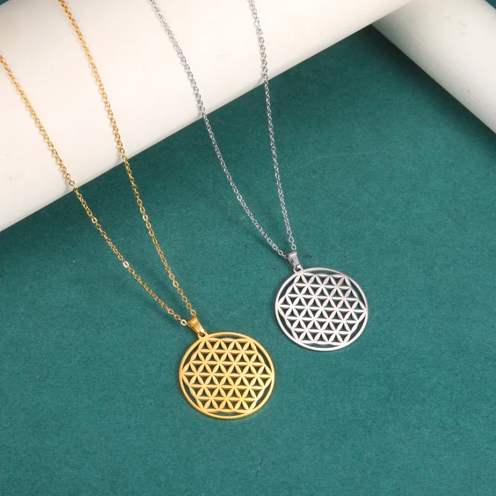 Necklaces Charm Jewelry - Stainless Steel Chain - Flower of Life - CJ0141