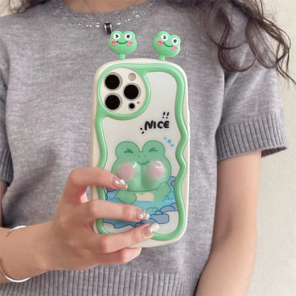 TSP88 Cute Phone Cases For iPhone 11, 12, 13, 14, 15 Pro Max - 3D Swimming Bear Frog Pattern - Wavy Cover