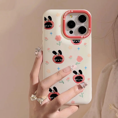 Cute Phone Cases For iPhone 16, 15, 14, 13, 12, 11 Pro Max, Xr, 16 Plus - Funny Tomato Black Rabbit Flowers Cover - IC6040