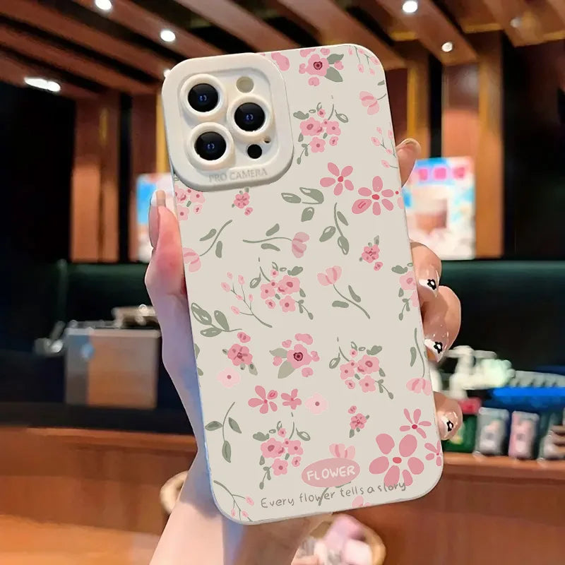 Cute Phone Cases - Flower Branch Pattern For iPhone 16 15 14 13 12 11 Pro Max XS XR 7 8 Plus - Matte Soft Silicone Bumper Cover