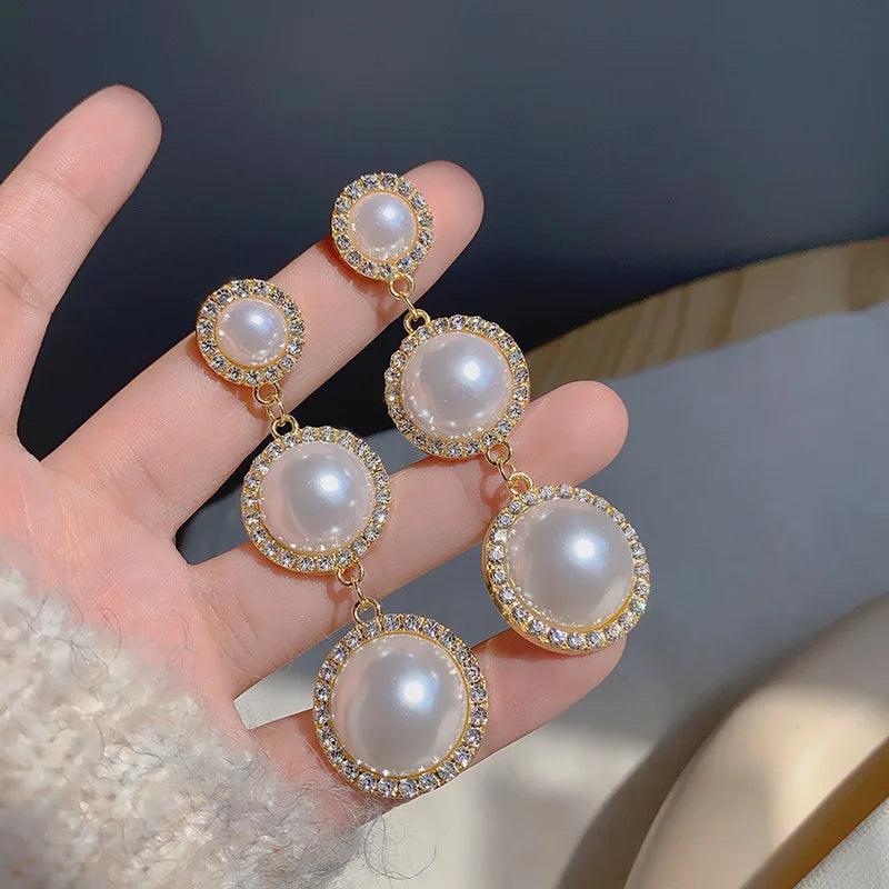 Charming Korean Earrings with White Pearls for Women - Charm Jewelry R1240