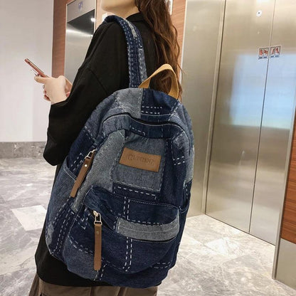 TSB33 Cool Backpacks - Denim Vintage College Book Bag For Girls - Touchy Style