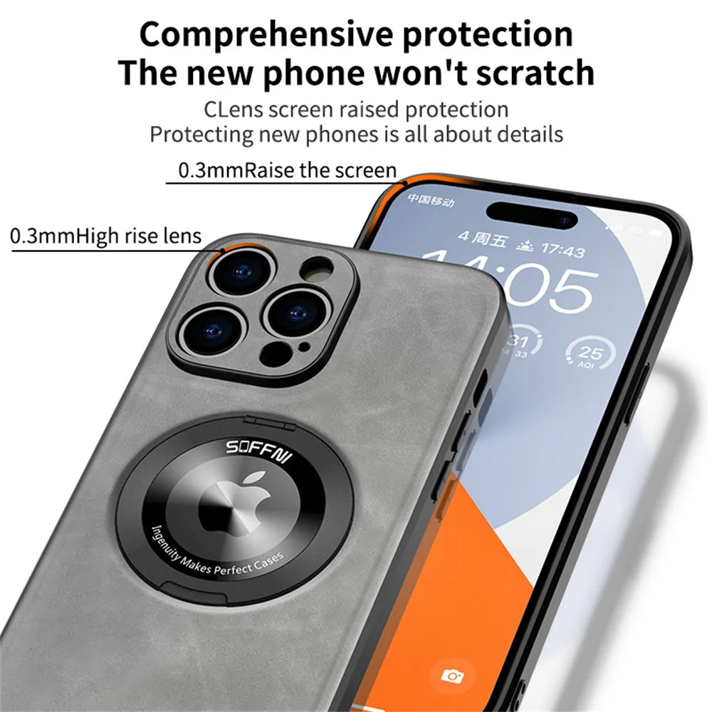 Cute Phone Cases for iPhone 11, 12, 13, 14, and 15, including Pro, Pro Max, and Plus models - Leather Cover With Rotating Holder  - TSP526