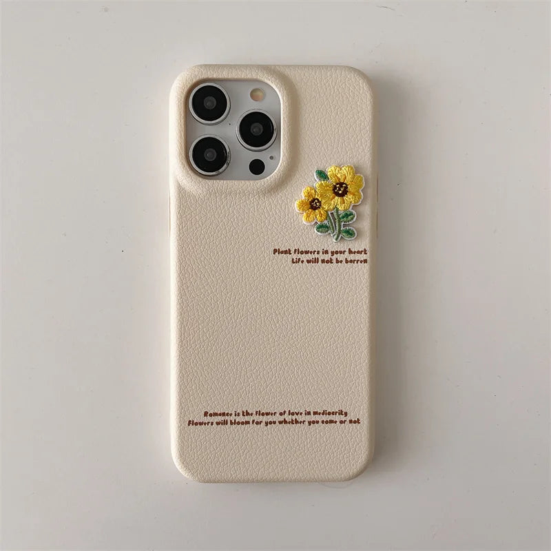 Cute Phone Cases for iPhone 16, 15, 14, 13, and 12 Pro Max - Embroidery Flowers Cover - TSP333