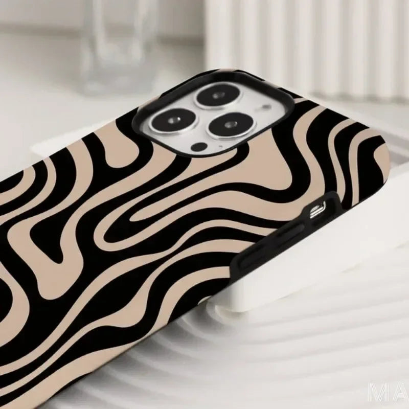 Cute Phone Cases For iPhone 16ProMax 15 14 13 12 11 PRO Plus - Black Cream Pattern - Acrylic TPU Cover