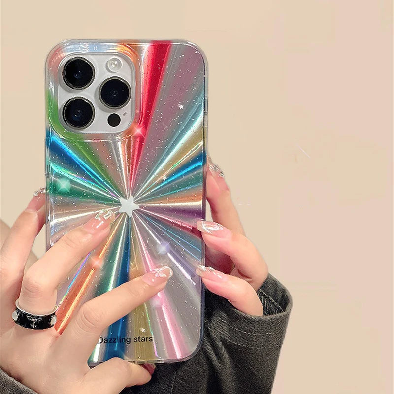 Cute Phone Cases For iPhone 15 Pro Max, 14, 13, 11, 12, or 15 Plus - Colorful Rainbow Stars - Glitter Cover - TSP278