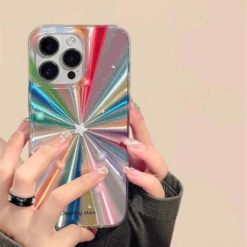 Cute Phone Cases For iPhone 15 Pro Max, 14, 13, 11, 12, or 15 Plus - Colorful Rainbow Stars - Glitter Cover - TSP278