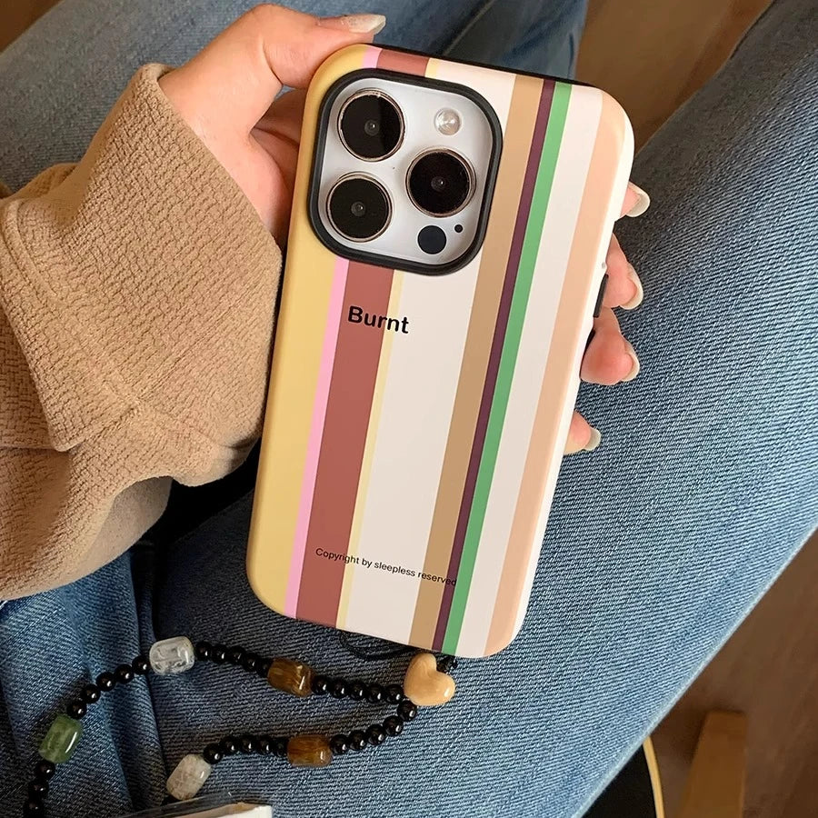 Cute Phone Cases For iPhone 15PRO MAX 14 13 12 11 PRO Plus - Maillard Stripes Colored Stripes Pattern - Acrylic TPU Cover - Touchy Style