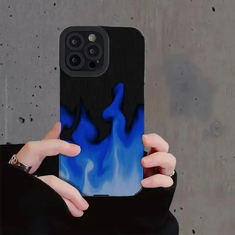 Cute Gradient Blue Fire Phone Case for iPhone 16, 15, 14, 13, 11, 12 Pro, XS Max, Mini, 6, 7, 8 Plus, X, XR - Cover