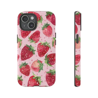 Cute Phone Cases For iPhone 16ProMax 15 14 13 12 11 PRO Plus - Watercolor Strawberry Pattern - Acrylic TPU Cover