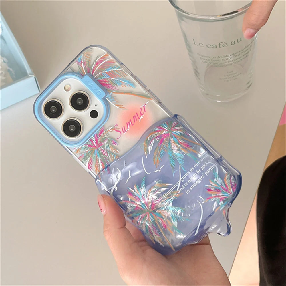 Cute Phone Cases for iPhone 15, 14, 13, 12 Pro Max - 3D Melted Ice Cream 2-in-1 Sunset &amp; Coconut Tree - TSP337