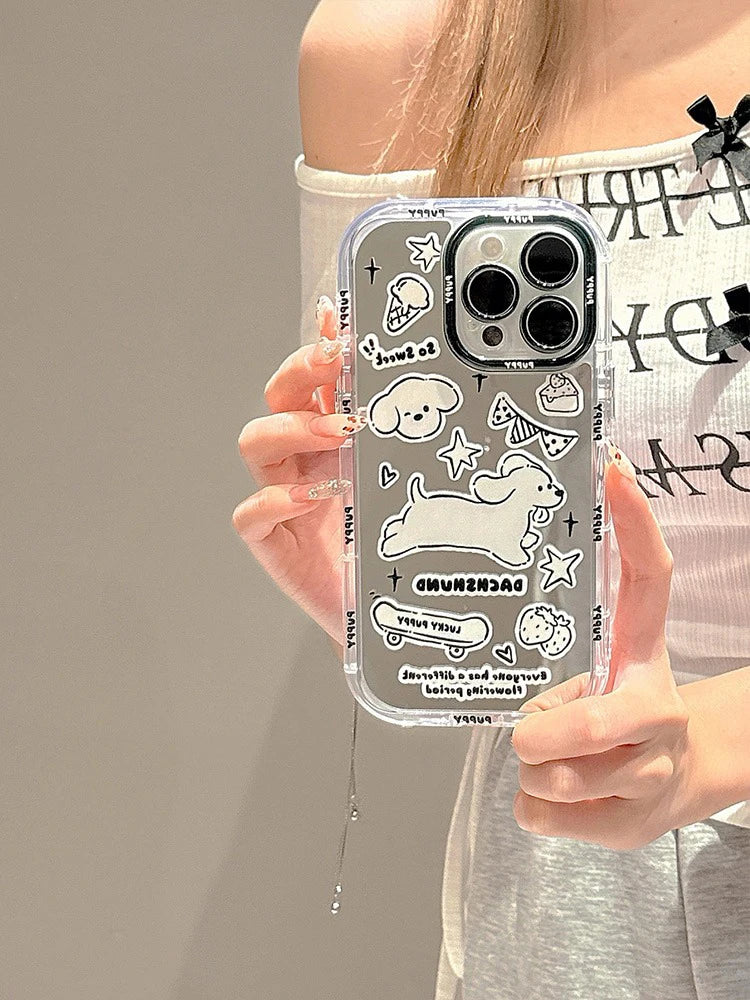 Cute Phone Cases: Sweet White Puppy Mirror Case for iPhone 15 Pro Max &amp; 14/13/12 - TSP302