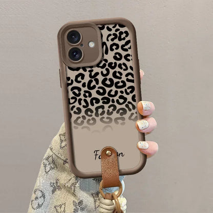 Cute Phone Cases For iPhone 7, 8 Plus, XR, XS Max, 11, 12, 13, 14, 15, and 16, including Pro and Pro Max models with Wrist Chain - Half Leopard Pattern - TSP491