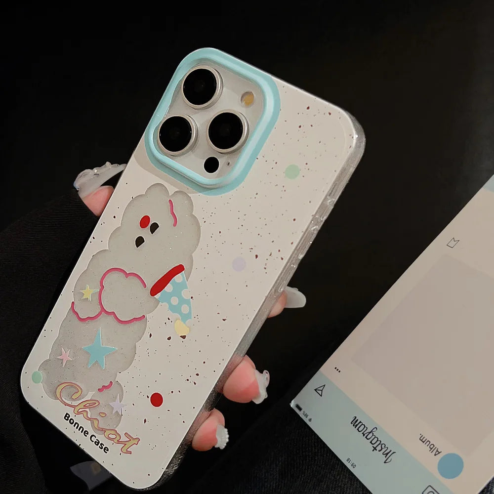 Cute Phone Cases For iPhone 16, 15, 14, 13, 12, 11 Pro Max, 15 Plus - Glitter Lazy Party Puppy - Transparent Cover - IC4011