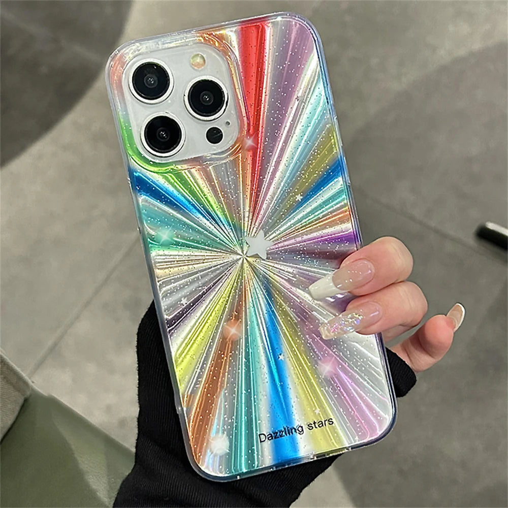 Cute Phone Cases For iPhone 15 Pro Max, 14, 13, 11, 12, or 15 Plus - Colorful Rainbow Stars - Glitter Cover - TSP278