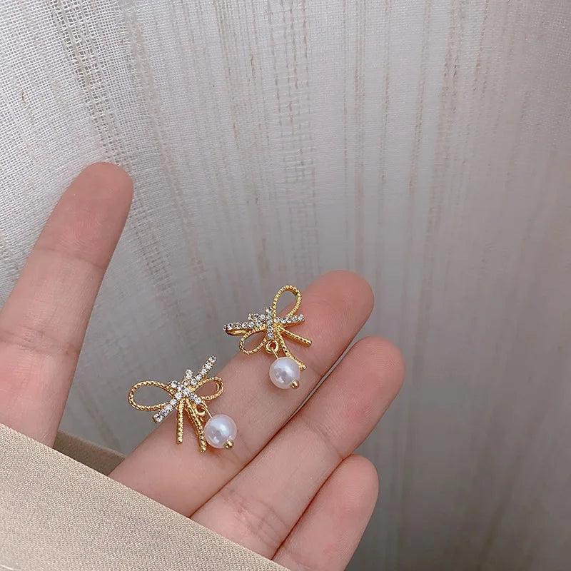 Charming Korean Earrings with White Pearls for Women - Charm Jewelry R1240