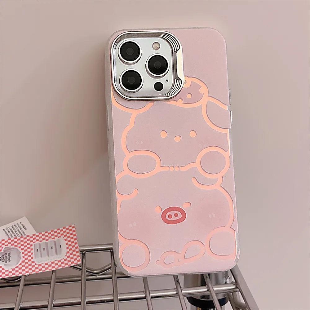 Cute Phone Cases for iPhone 11, 12, 13, 14, and 15 Pro Max - Funny Pig and Dog - Laser Back Cover - TSP268