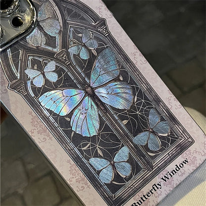 Cute Phone Cases for iPhone 12, 13, 14, and 15 Pro Max - Glitter Butterfly, Window Floral Back Cover - TSP460