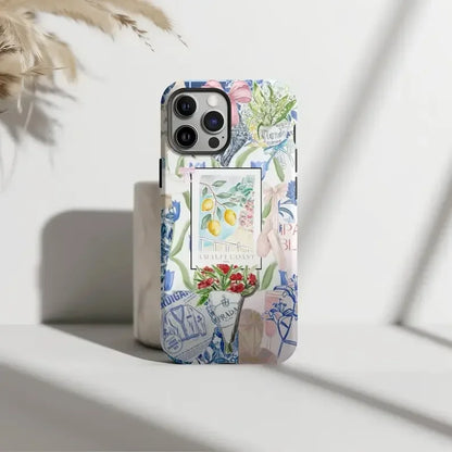 Cute Phone Cases For iPhone 16, 15PRO MAX, 14, 13, 12, 11 PRO, 11 Plus - Blue Flower Collage - Acrylic TPU Cover - PC002