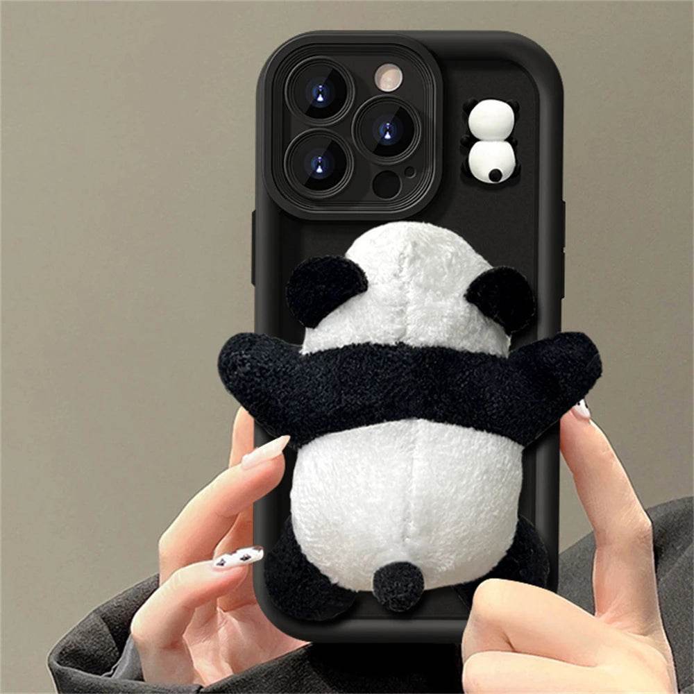 Cute Phone Cases For iPhone 15, 14 Pro Max, 13, 12 Pro, 11, X, XS, XR, 7, 8 Plus - Cartoon 3D Plush Panda Doll - PC4130 - Touchy Style