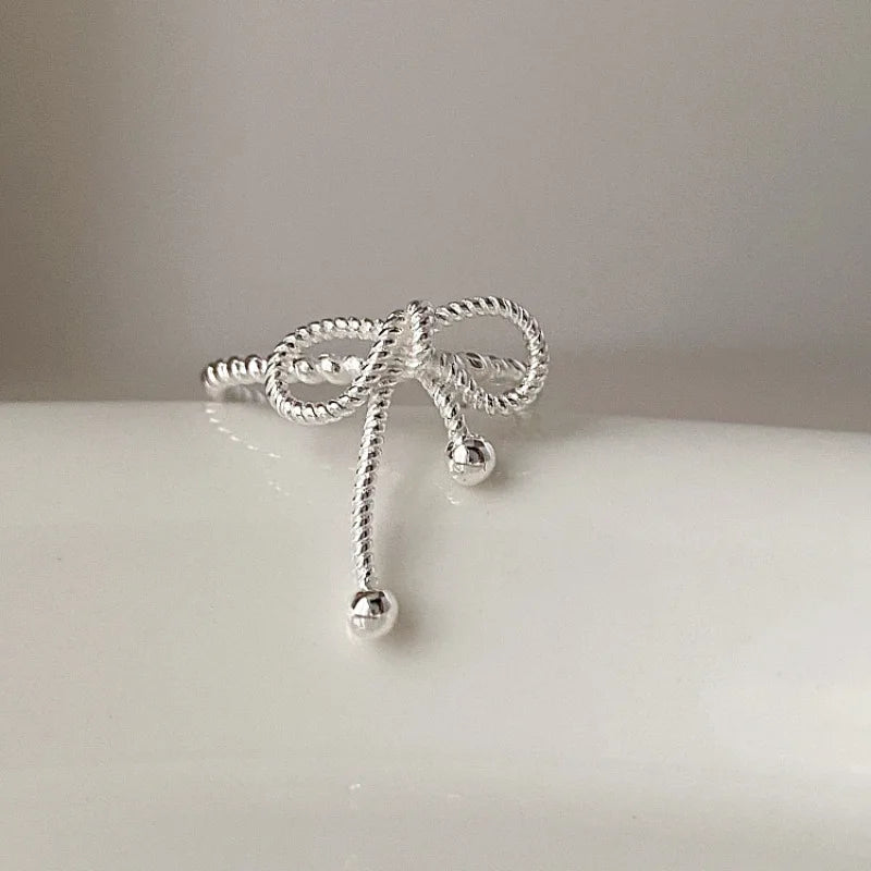 925 Sterling Silver Finger Ring Charm Jewelry - Bowknot Hollow Out Lines - R0030 - Touchy Style