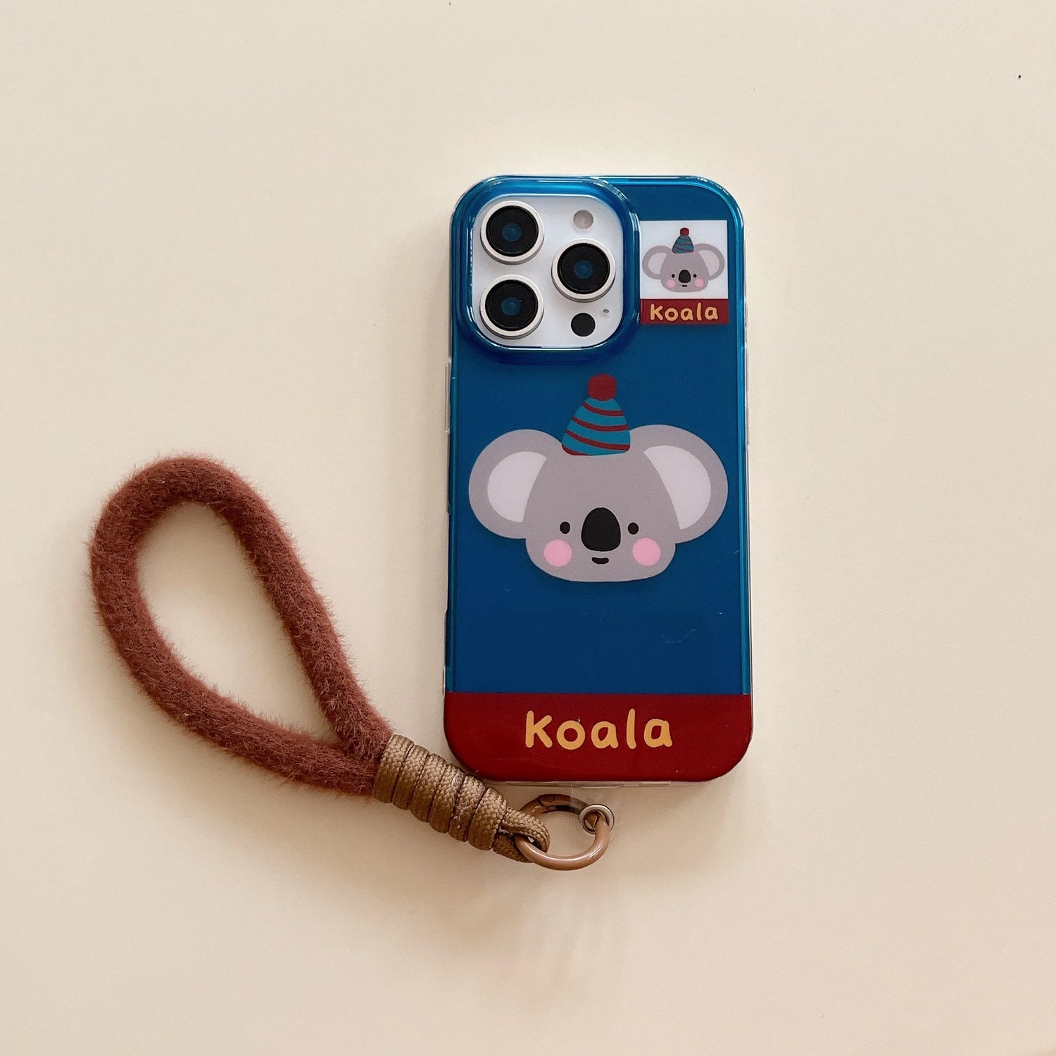 Cute Phone Cases For iPhone 16, 15, 14, 13 Pro Max - Cartoon Koala &amp; Elephant Pattern - Back Cover With Wrist Chain - PC0520