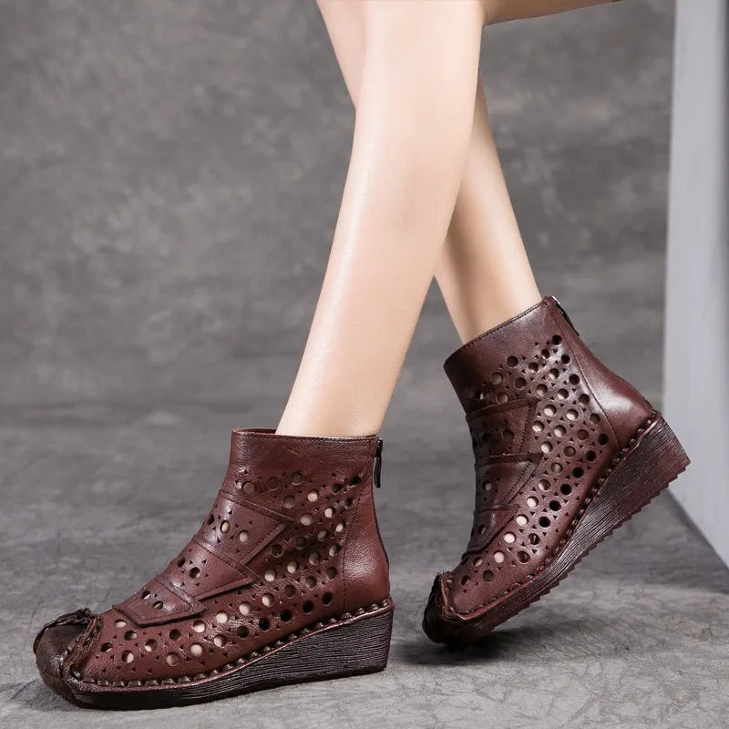 Handmade Leather Wedge Boots - Women&