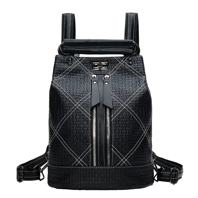 Black Genuine Leather Cool Backpack For Women Fashion Travel Large Capacity Bag GCBMOS47