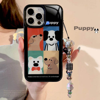 Cute Phone Cases For iPhone 16, 15, 14, 13, 12 Pro Max - Cartoon Puppy Illustration Art - Bracelet Pendant - Glass Shell Cover - CC5240 - Touchy Style