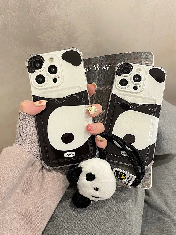 Cute Phone Cases for iPhone 15 Pro Max, 14, 13, 12, and 11 - Lovely Panda - Card Slot - TSP267