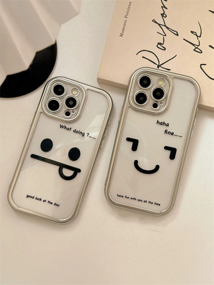 Cute Phone Cases: Funny Black Smile Pattern Clear Back Cover for iPhone 11-15 Pro Max - TSP304