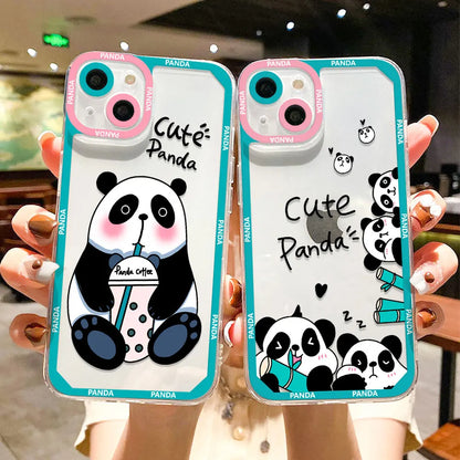 Cartoon Panda Transparent Cute Phone Cases For Galaxy A54 5G A53 A52 A34 A33 A13 A32 A12 S23 Ultra S22 S20 S21 FE A23 A51 A50 A73 A72 A71 A22 A21S Covers