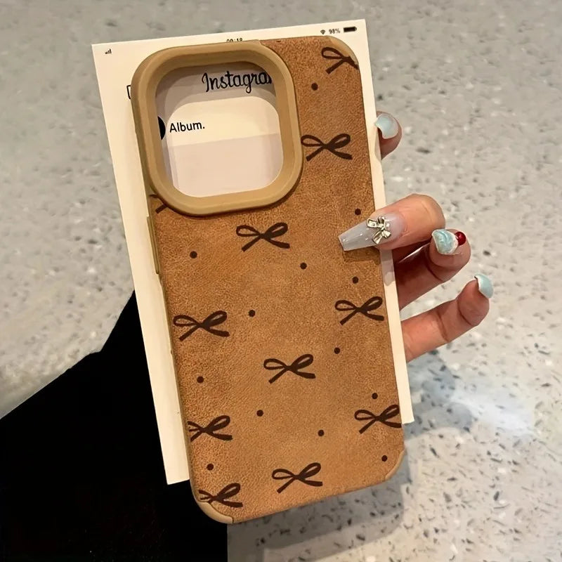 Cute Phone Cases For iPhone 16 15 14 Pro Max XS X XR 11 12 13 15 16 Plus - Simple Hearts Dots Bow Pattern - Leather Cover