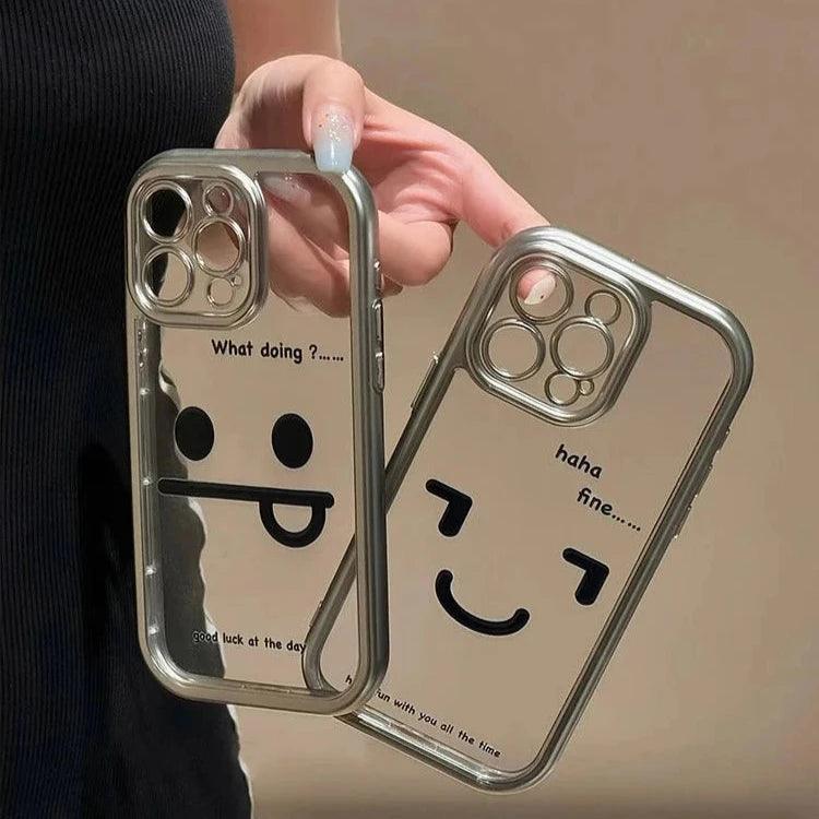 Cute Phone Cases: Funny Black Smile Pattern Clear Back Cover for iPhone 11-15 Pro Max - TSP304