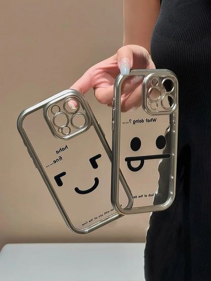 Cute Phone Cases: Funny Black Smile Pattern Clear Back Cover for iPhone 11-15 Pro Max - TSP304