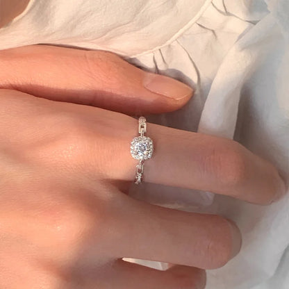 Finger Ring Charm Jewelry - Silver Color Zircon Geometry Hollow Out - R4420