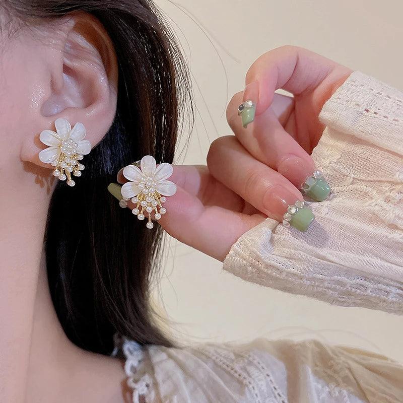 Flower Pearl Drop Earrings Charm Jewelry ECJTXY48 Accessories